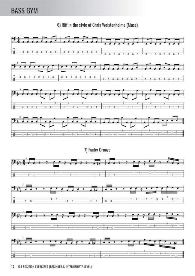 Sample page from Bass Gym - 101 Position Exercises for Beginner and Intermediate Players